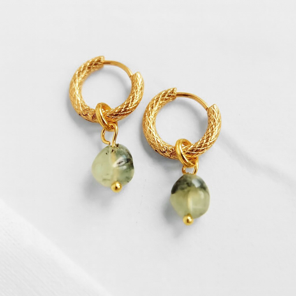 Hydra Prehnite Gemstone Hoops