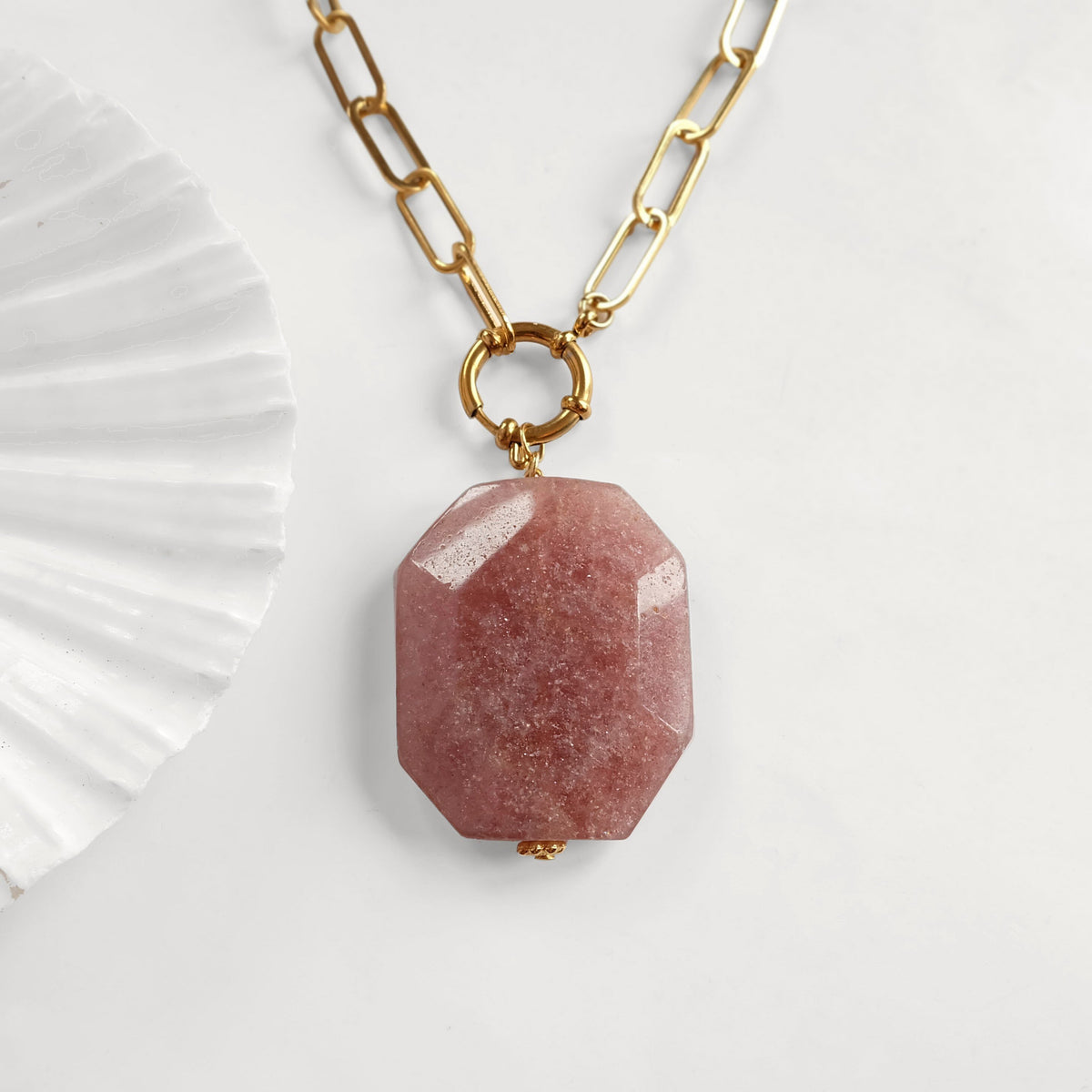 Chunky Strawberry Quartz Necklace
