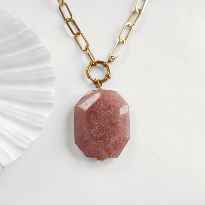 Chunky Strawberry Quartz Necklace