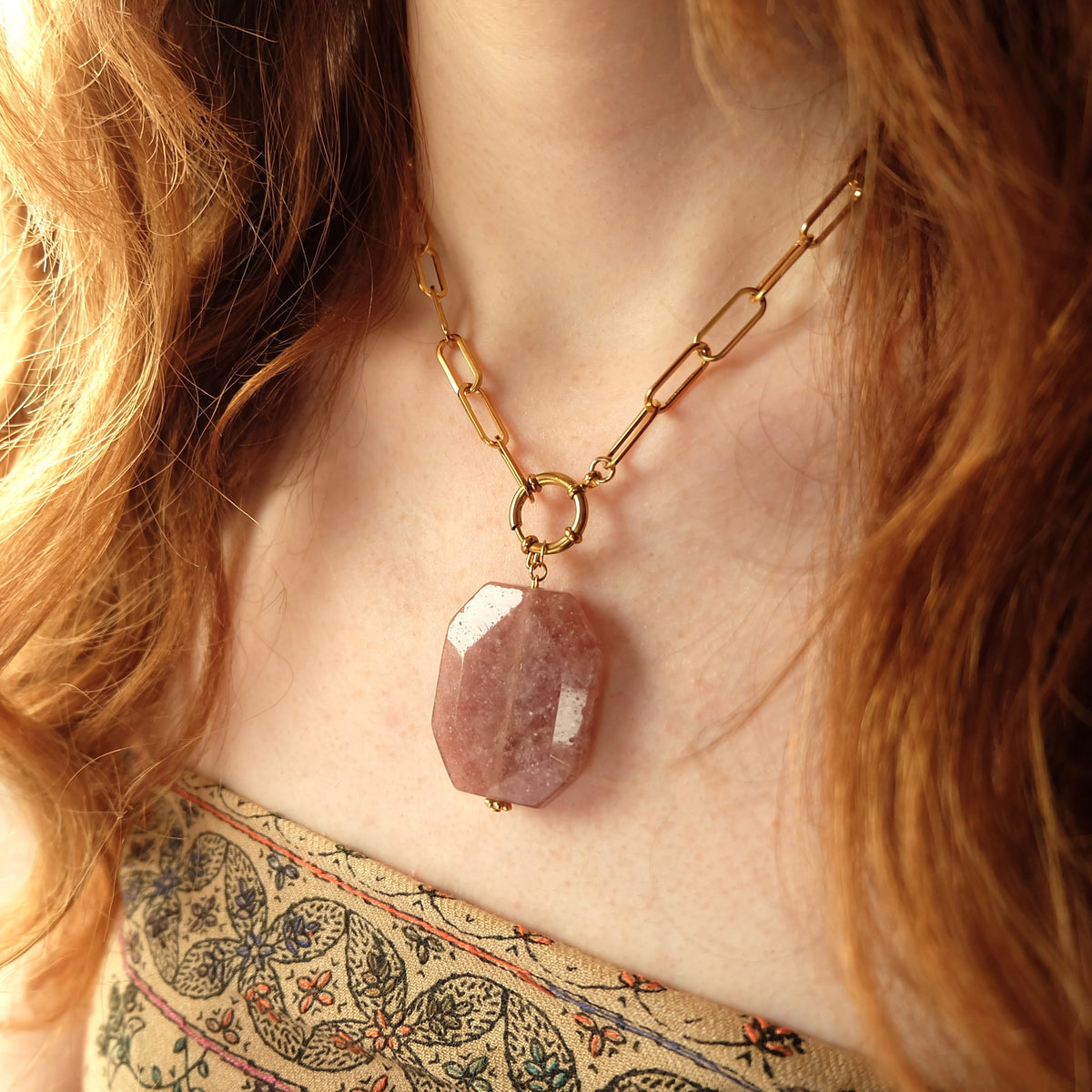 Chunky Strawberry Quartz Necklace