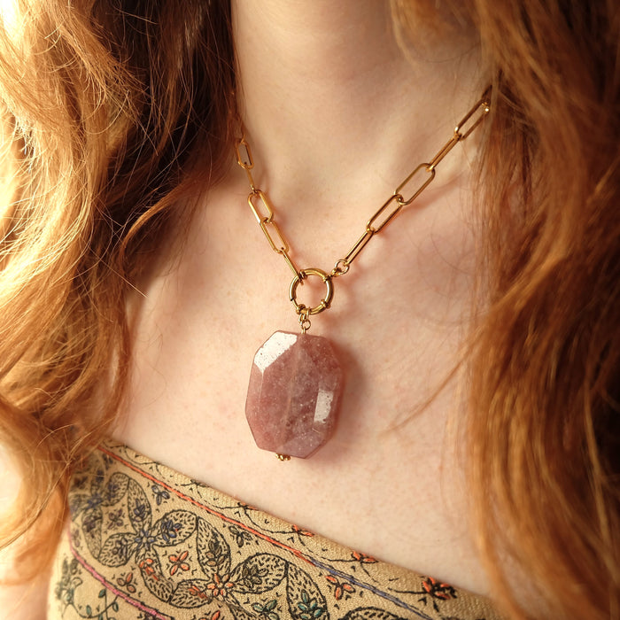 Chunky Strawberry Quartz Necklace