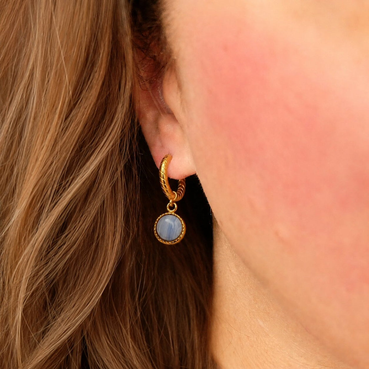 Blue Lace Agate Hoops