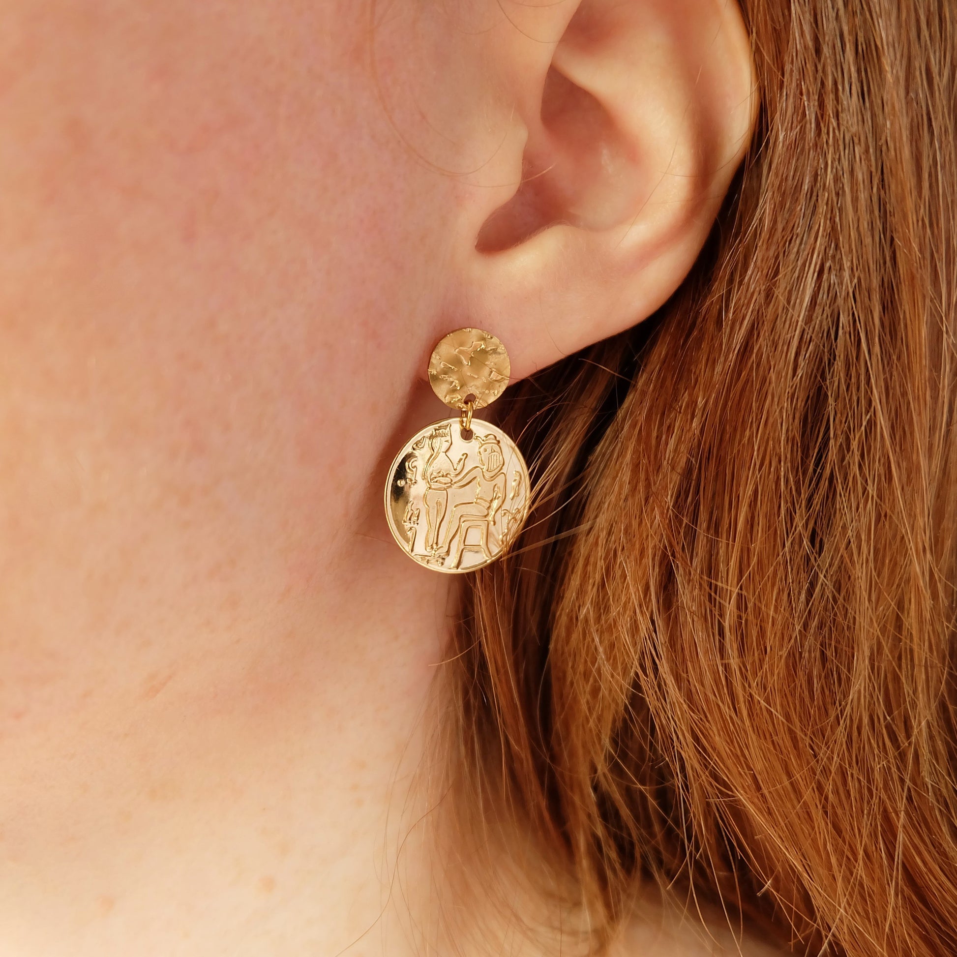 Egyptian Coin Earrings, gold statement earrings