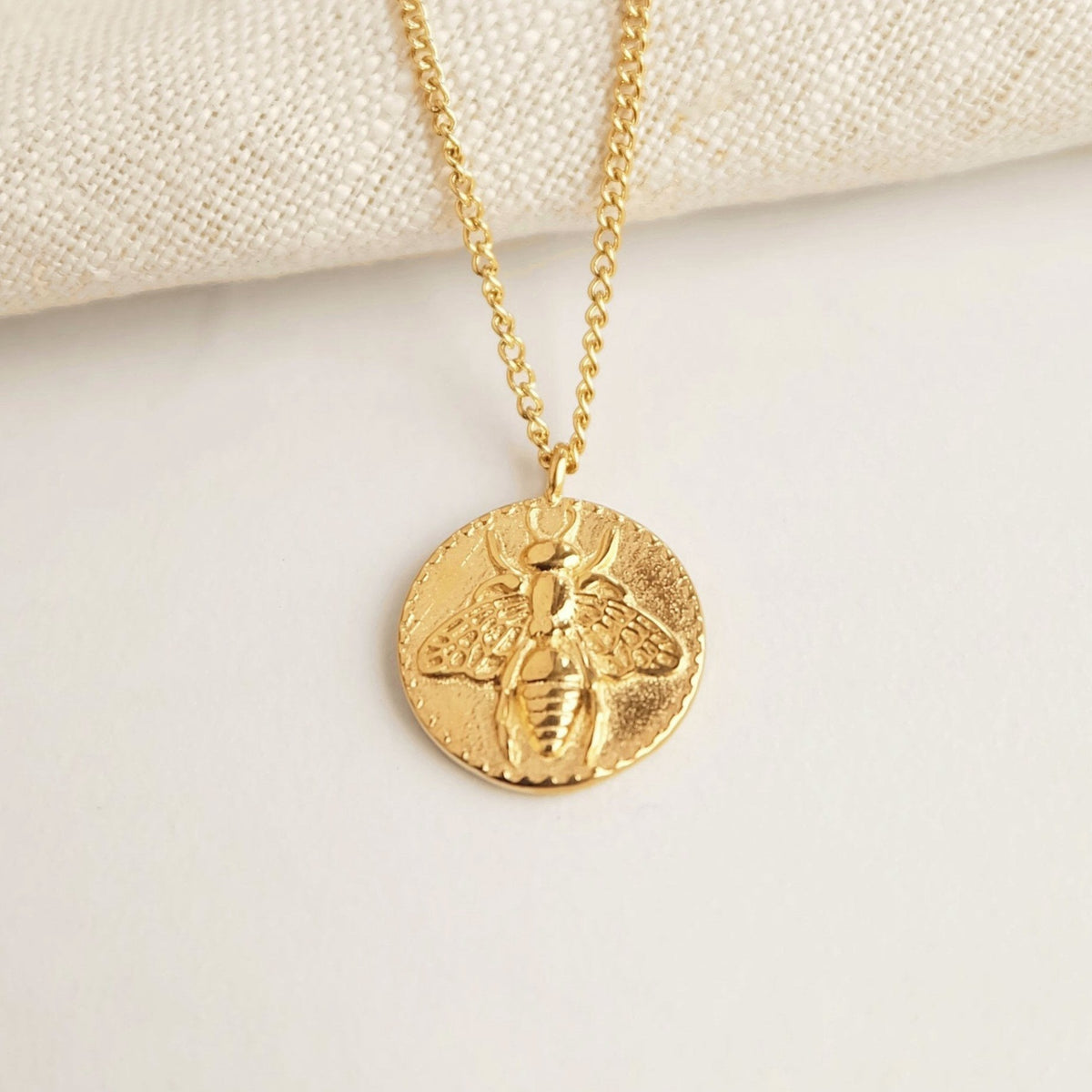 Bee Coin Necklace, gold coin necklace