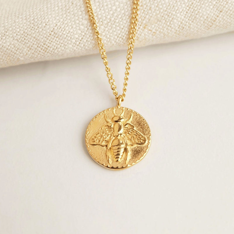 Bee Coin Necklace, gold coin necklace