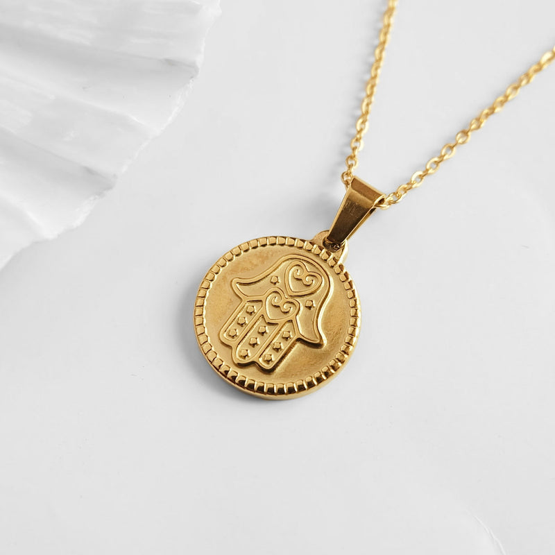 Hamsa Coin Necklace
