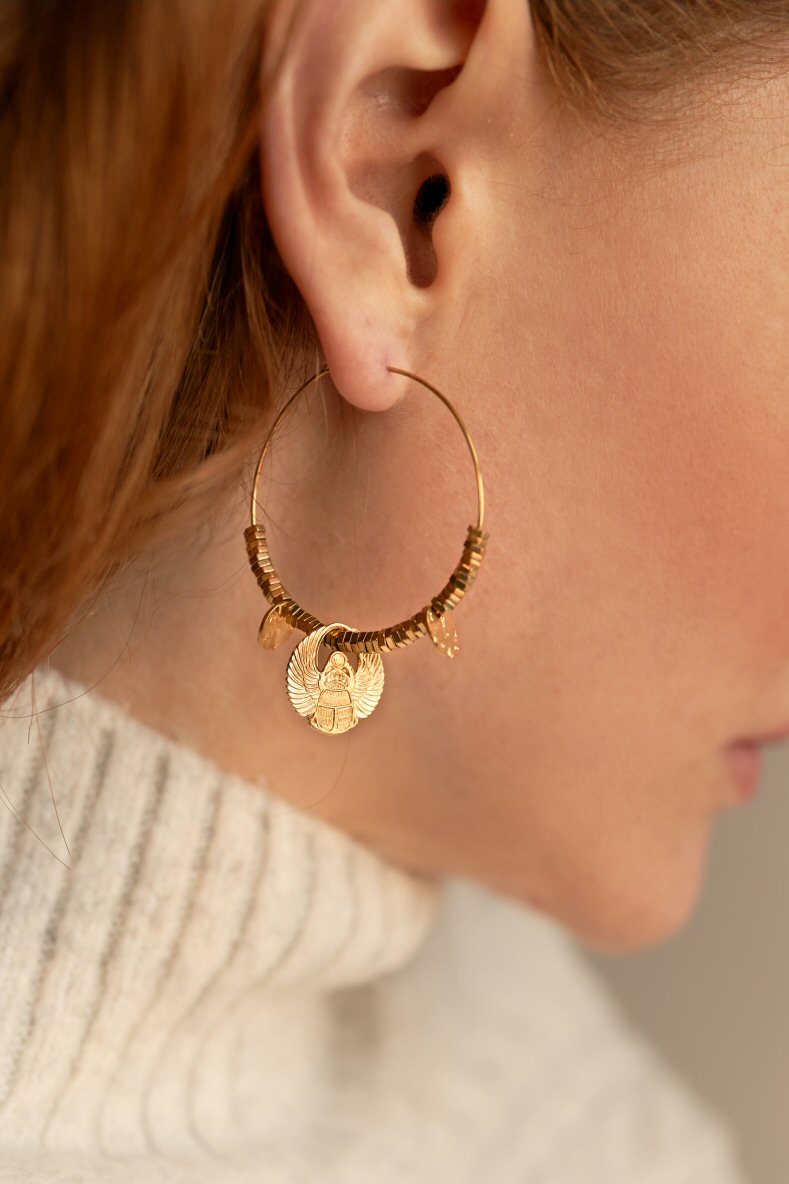 Heart Eye Shape Steel Earrings dangle. 18K Gold Plated Evil Eye Bohemian  Earrings for women. Hand made bohemian jewelry - 5378