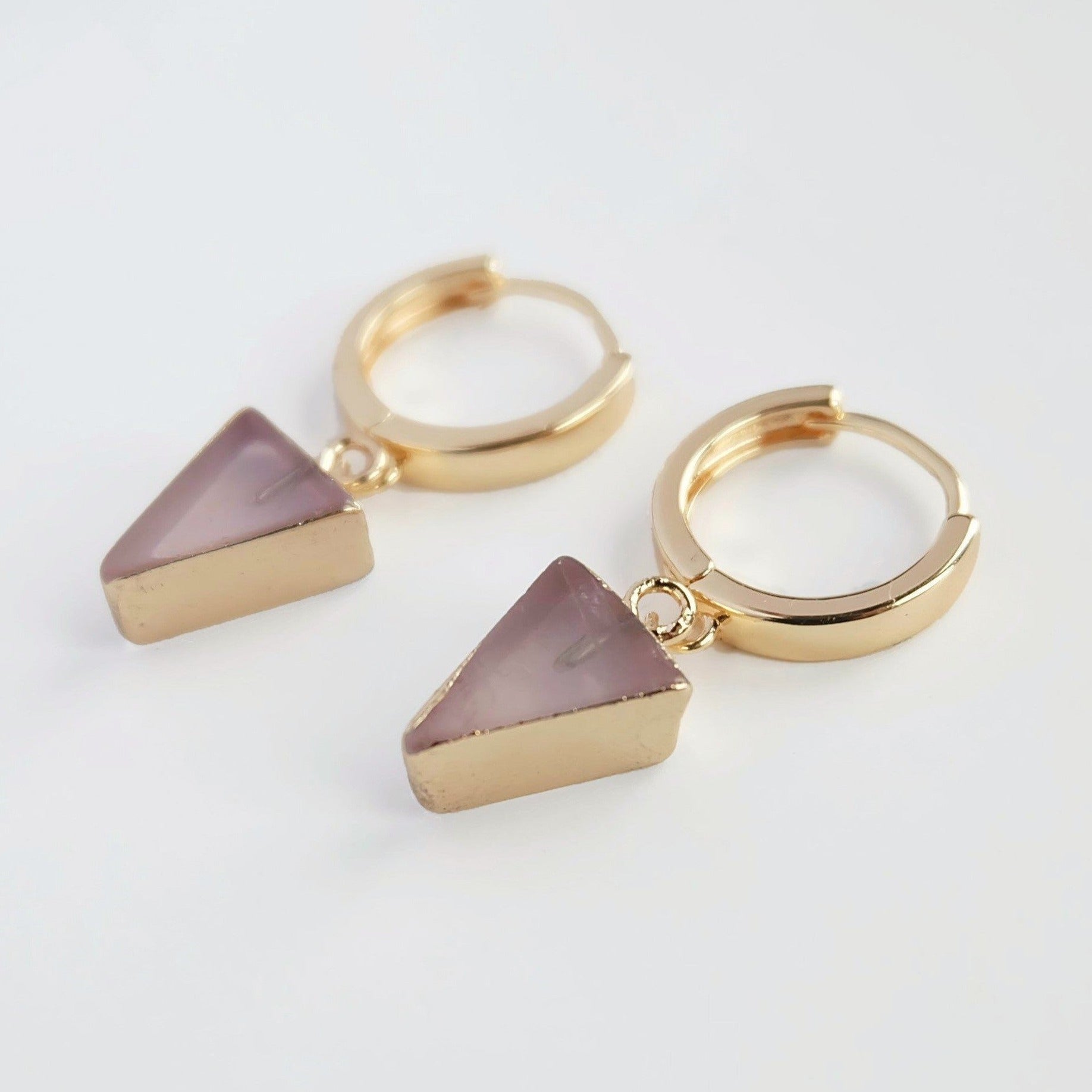 Rose Quartz Gemstone Triangle Earrings