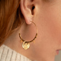 Sacred Scarab Earrings, egyptian gold filled hoops, beaded hoop earrings